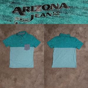 Arizona Jeans Co Kids Aqua/Green Polo Shirt Sz Med